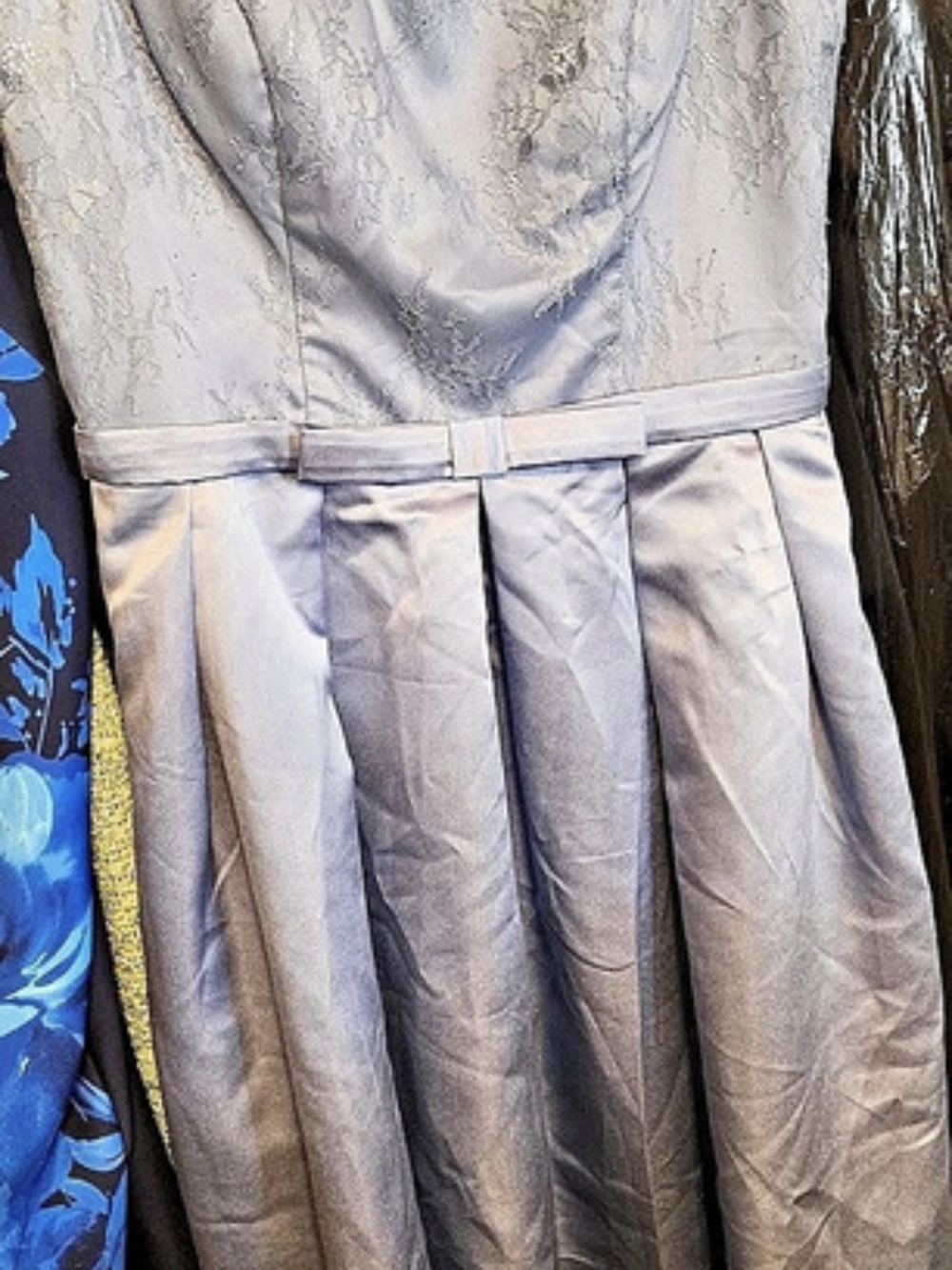 6 Blue Pleated Maxi Dress With POCKETS And Zip Back.